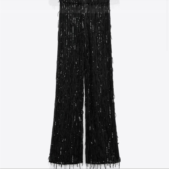 Zara SEQUIN FRINGED STRAIGHT LEG PANTS - Picture 5 of 6